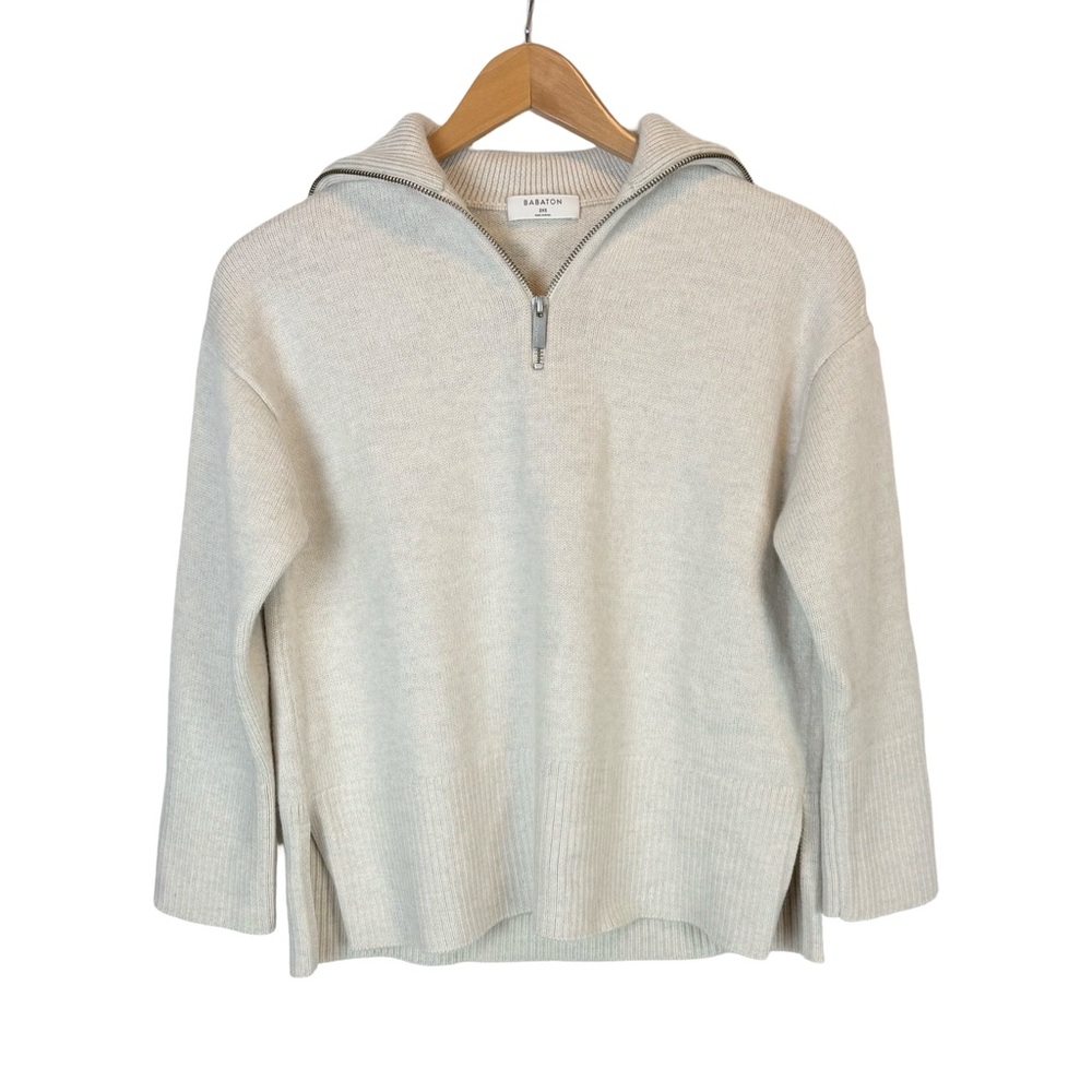 Aritzia Babaton Overseas Sweater Wool
Zip Oatmeal Size XXS Quiet LuxuryOversized